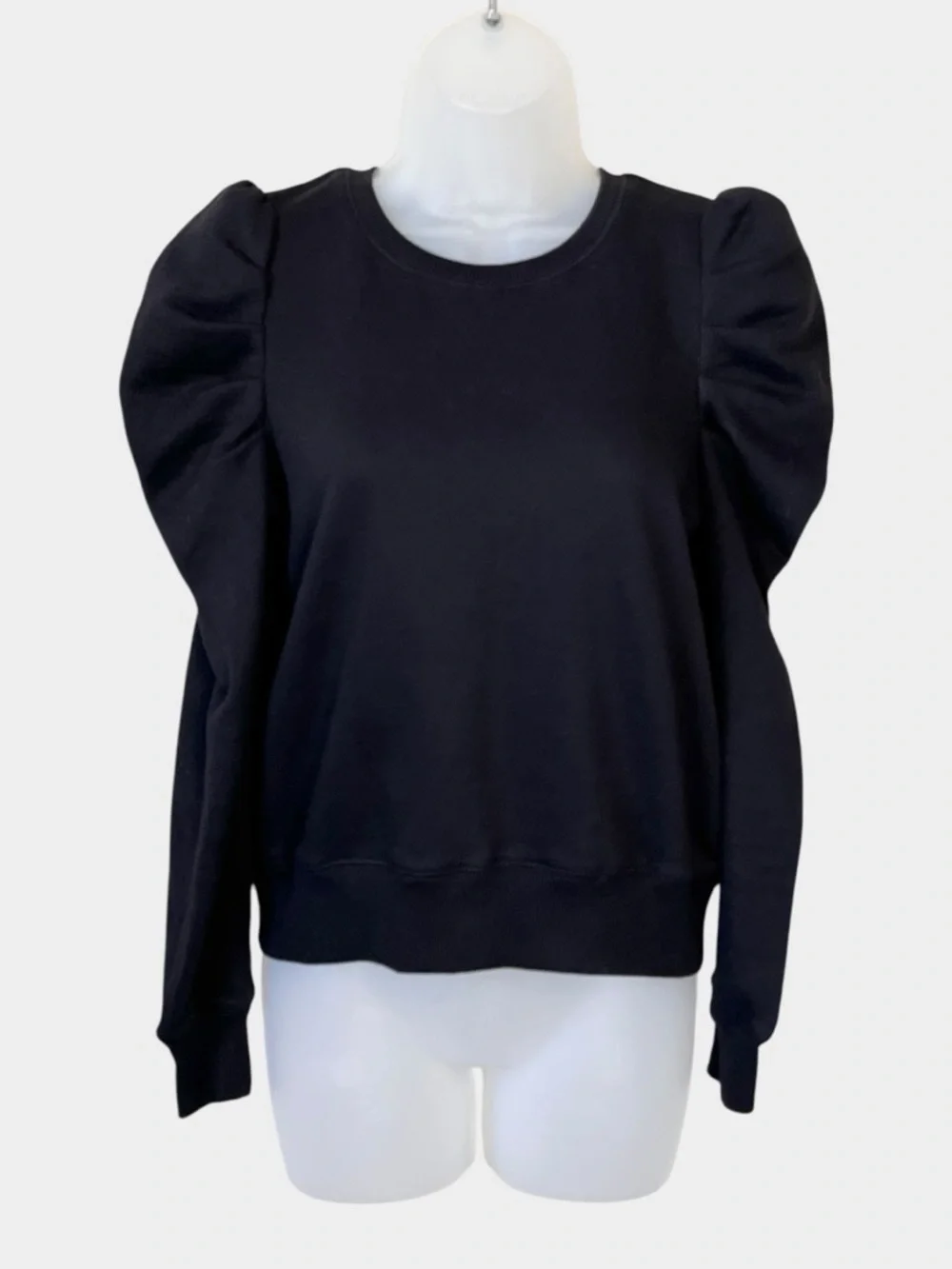 REBECCA MINKOFF Janine Puff Sleeve Sweatshirt Black Size XS Cotton Blend - Picture 2 of 5